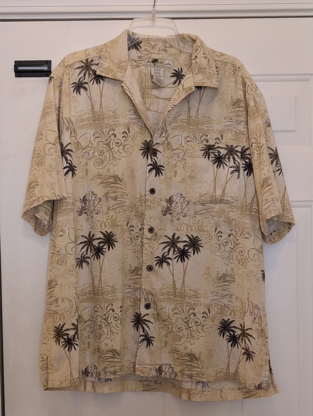 Men's Joe Marlin Tan/Green Hawaiian Palm Print Shirt, Size 2XL